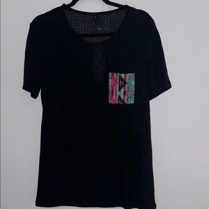 Crazy Train Black Tee with Colorful Pocket